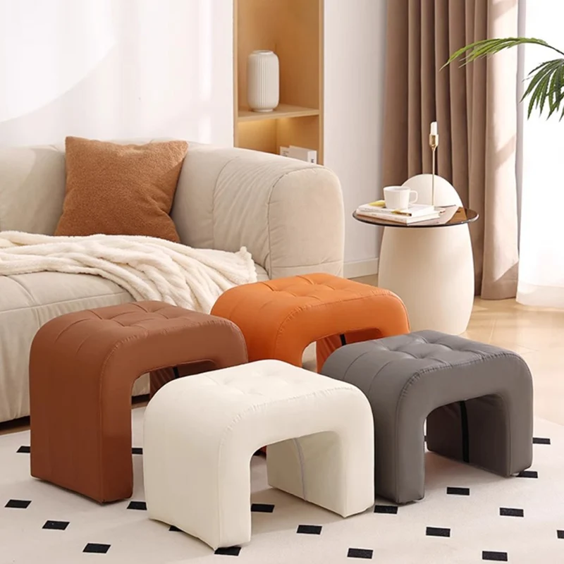 Contemporary Scandinavian Round Arch Solid Wood & Plywood Cat Scratching Leather Sponge Vanity Stool Backless Armless For Bedroom