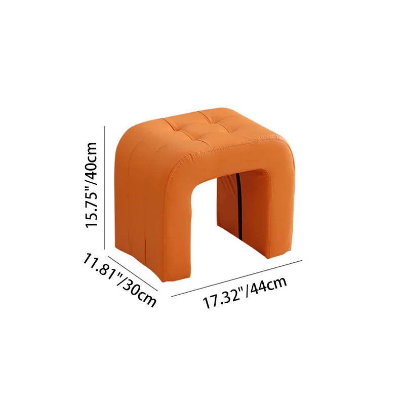 Contemporary Scandinavian Round Arch Solid Wood & Plywood Cat Scratching Leather Sponge Vanity Stool Backless Armless For Bedroom