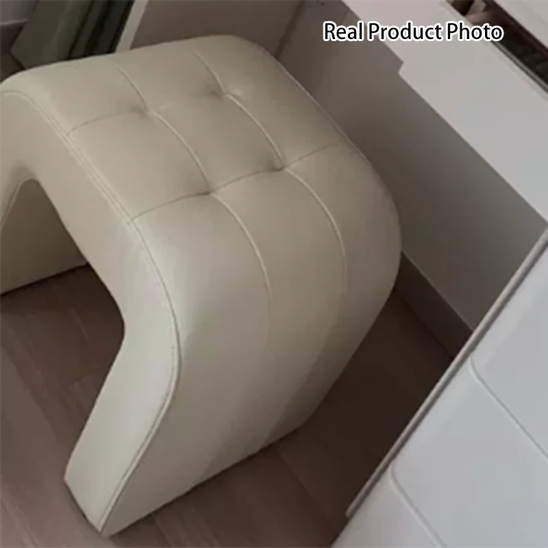 Contemporary Scandinavian Round Arch Solid Wood & Plywood Cat Scratching Leather Sponge Vanity Stool Backless Armless For Bedroom