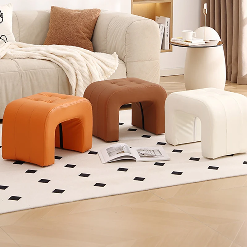 Contemporary Scandinavian Round Arch Solid Wood & Plywood Cat Scratching Leather Sponge Vanity Stool Backless Armless For Bedroom