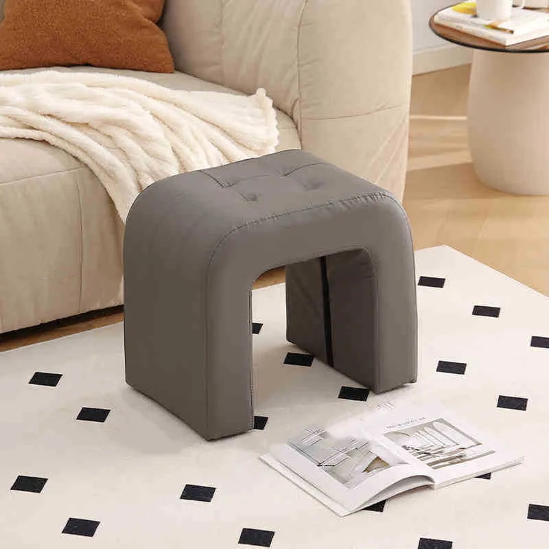 Contemporary Scandinavian Round Arch Solid Wood & Plywood Cat Scratching Leather Sponge Vanity Stool Backless Armless For Bedroom