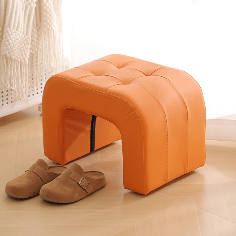 Contemporary Scandinavian Round Arch Solid Wood & Plywood Cat Scratching Leather Sponge Vanity Stool Backless Armless For Bedroom