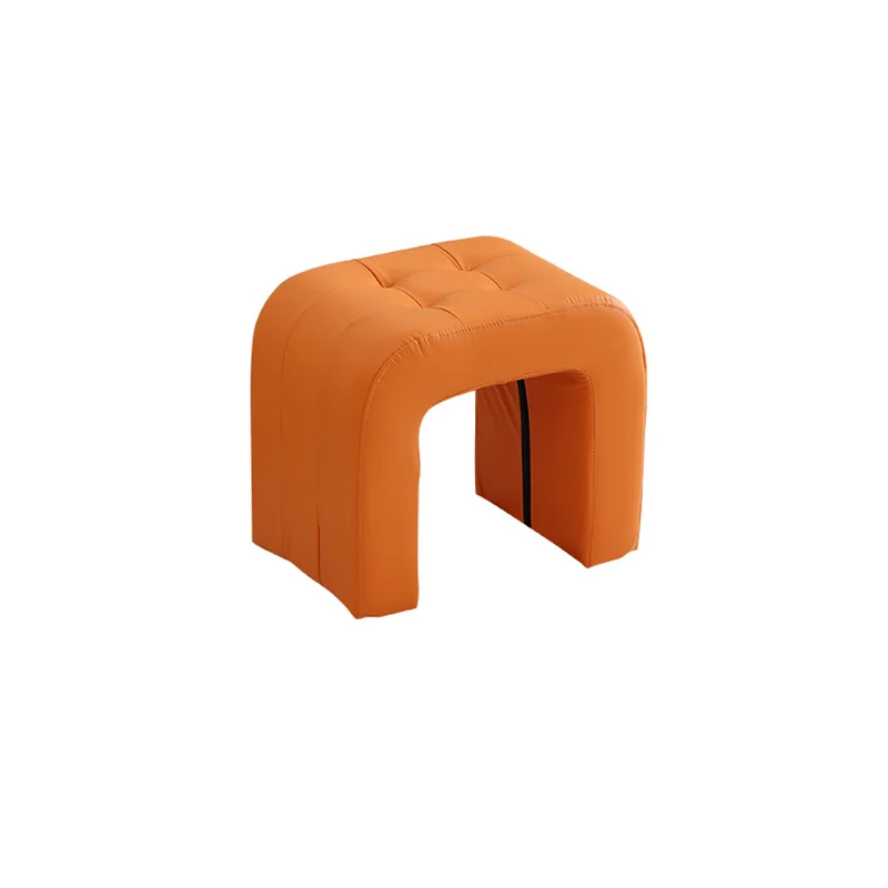 Contemporary Scandinavian Round Arch Solid Wood & Plywood Cat Scratching Leather Sponge Vanity Stool Backless Armless For Bedroom