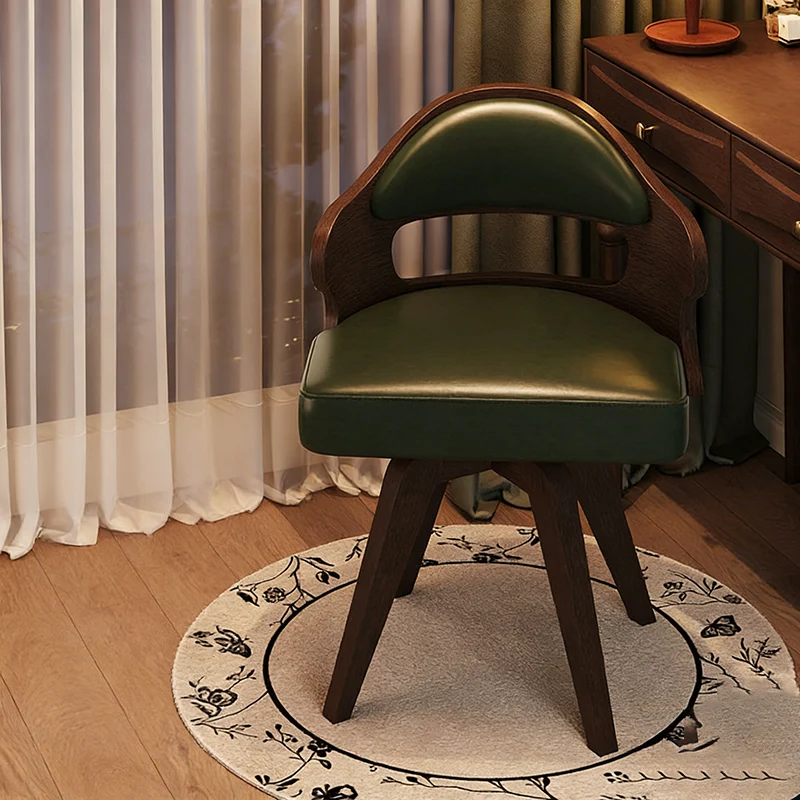 Traditional Vintage Faux Leather Rectangular Swivel Desk Chair With Contoured Backrest, Armless Design For Living Room & Bedroom