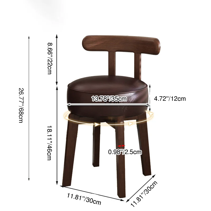 Traditional Vintage Faux Leather Rectangular Swivel Desk Chair With Contoured Backrest, Armless Design For Living Room & Bedroom