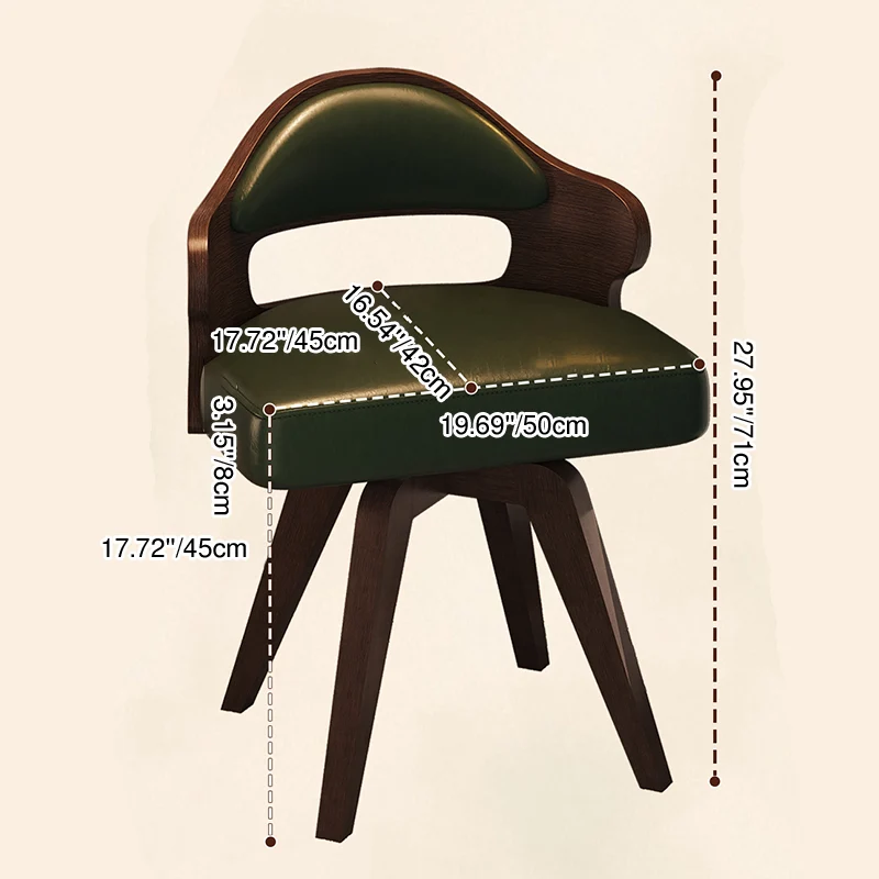 Traditional Vintage Faux Leather Rectangular Swivel Desk Chair With Contoured Backrest, Armless Design For Living Room & Bedroom