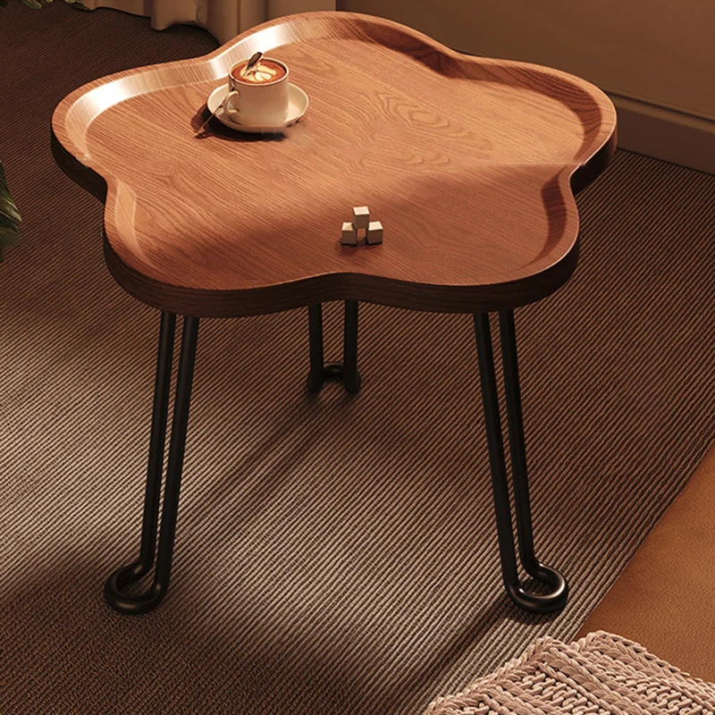 Modern Minimalist Round MDF Iron Flower-Shaped Foldable Side Table For Living Room And Bedroom