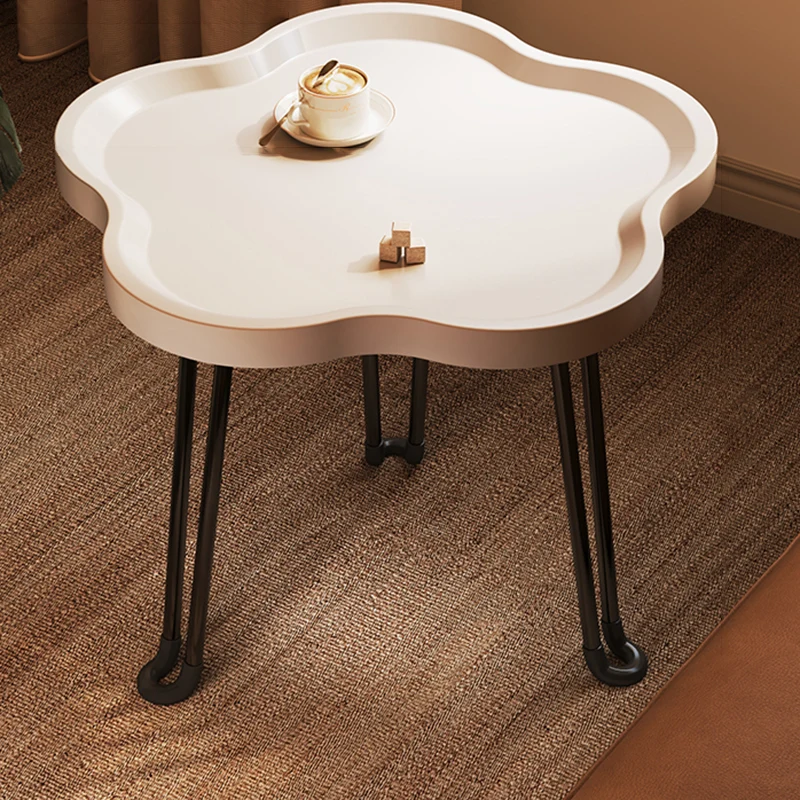 Modern Minimalist Round MDF Iron Flower-Shaped Foldable Side Table For Living Room And Bedroom