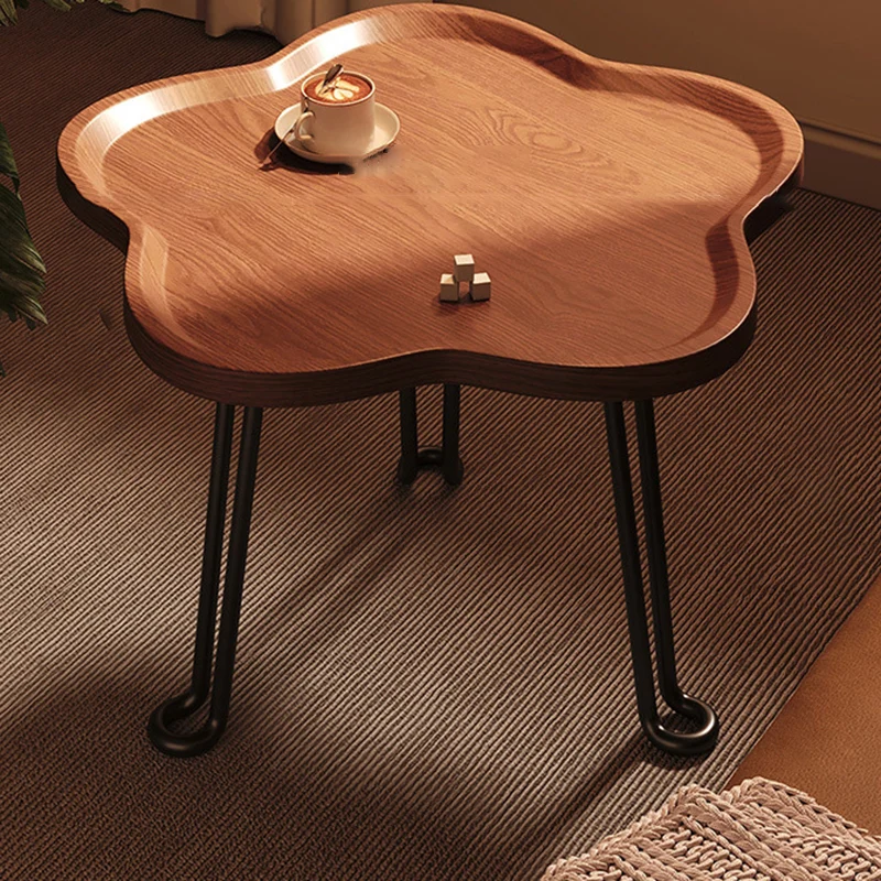 Modern Minimalist Round MDF Iron Flower-Shaped Foldable Side Table For Living Room And Bedroom