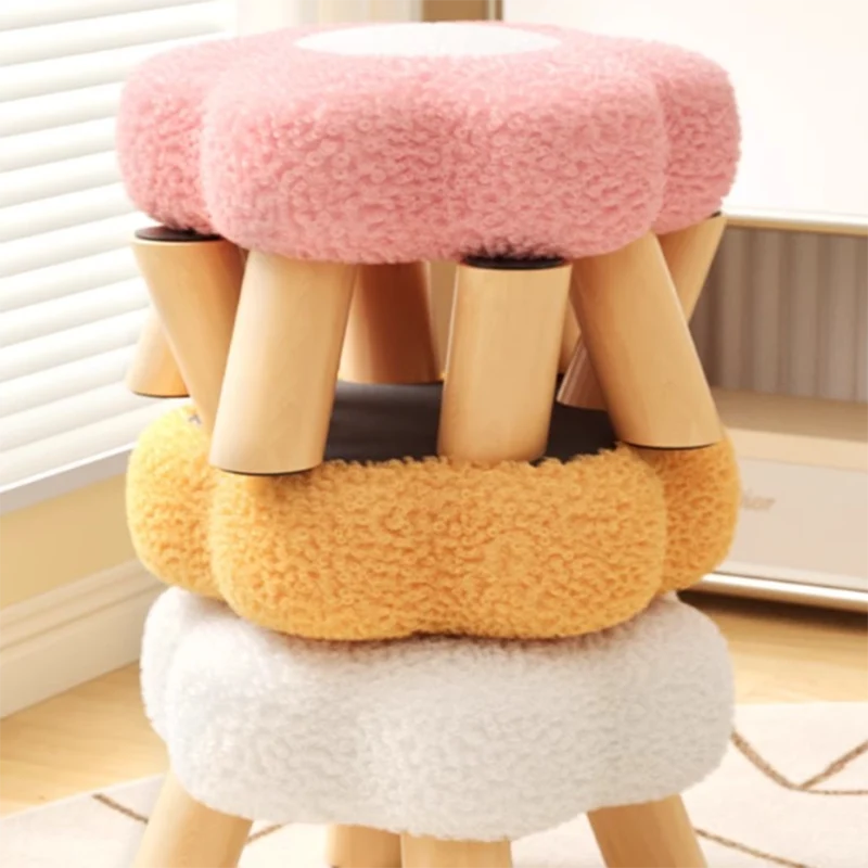 Contemporary Creative Kids Lamb Fleece Flower-Shaped Stackable Low Stool Backless Armless Design For Living Room & Bedroom