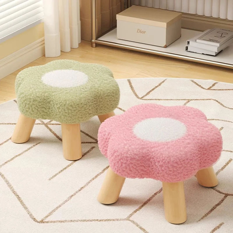 Contemporary Creative Kids Lamb Fleece Flower-Shaped Stackable Low Stool Backless Armless Design For Living Room & Bedroom
