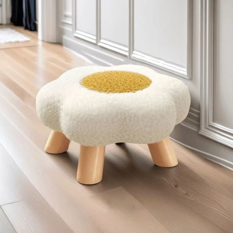 Contemporary Creative Kids Lamb Fleece Flower-Shaped Stackable Low Stool Backless Armless Design For Living Room & Bedroom