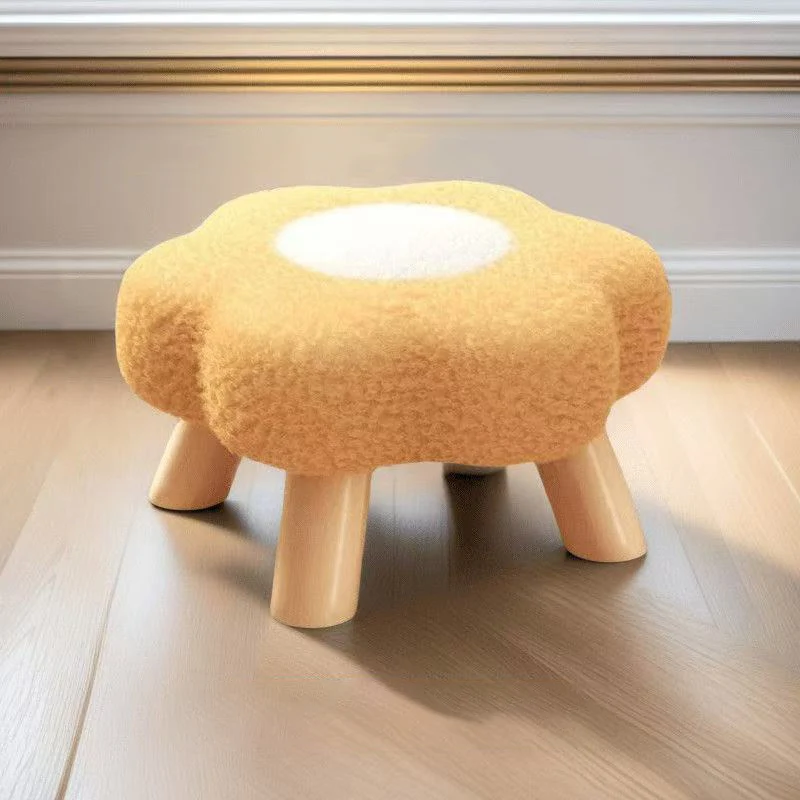 Contemporary Creative Kids Lamb Fleece Flower-Shaped Stackable Low Stool Backless Armless Design For Living Room & Bedroom
