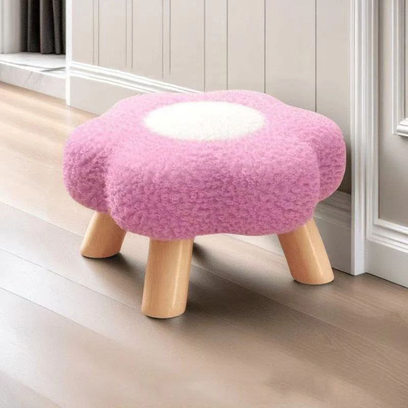 Contemporary Creative Kids Lamb Fleece Flower-Shaped Stackable Low Stool Backless Armless Design For Living Room & Bedroom
