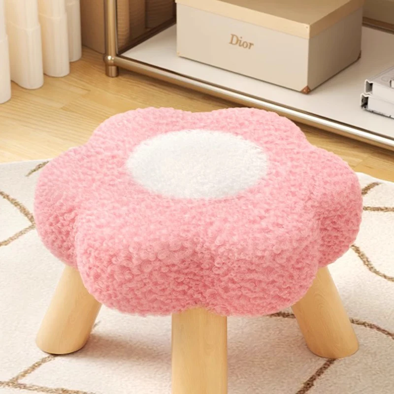 Contemporary Creative Kids Lamb Fleece Flower-Shaped Stackable Low Stool Backless Armless Design For Living Room & Bedroom