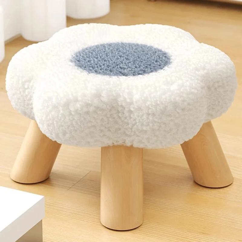 Contemporary Creative Kids Lamb Fleece Flower-Shaped Stackable Low Stool Backless Armless Design For Living Room & Bedroom