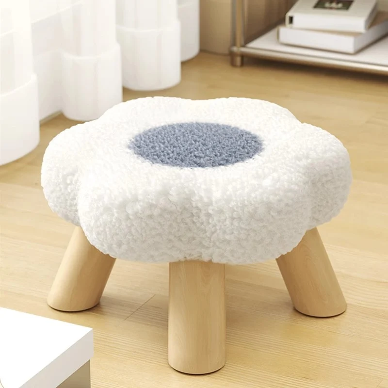 Contemporary Creative Kids Lamb Fleece Flower-Shaped Stackable Low Stool Backless Armless Design For Living Room & Bedroom