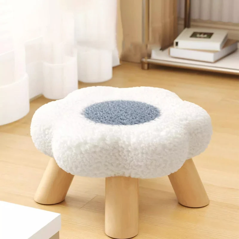 Contemporary Creative Kids Lamb Fleece Flower-Shaped Stackable Low Stool Backless Armless Design For Living Room & Bedroom