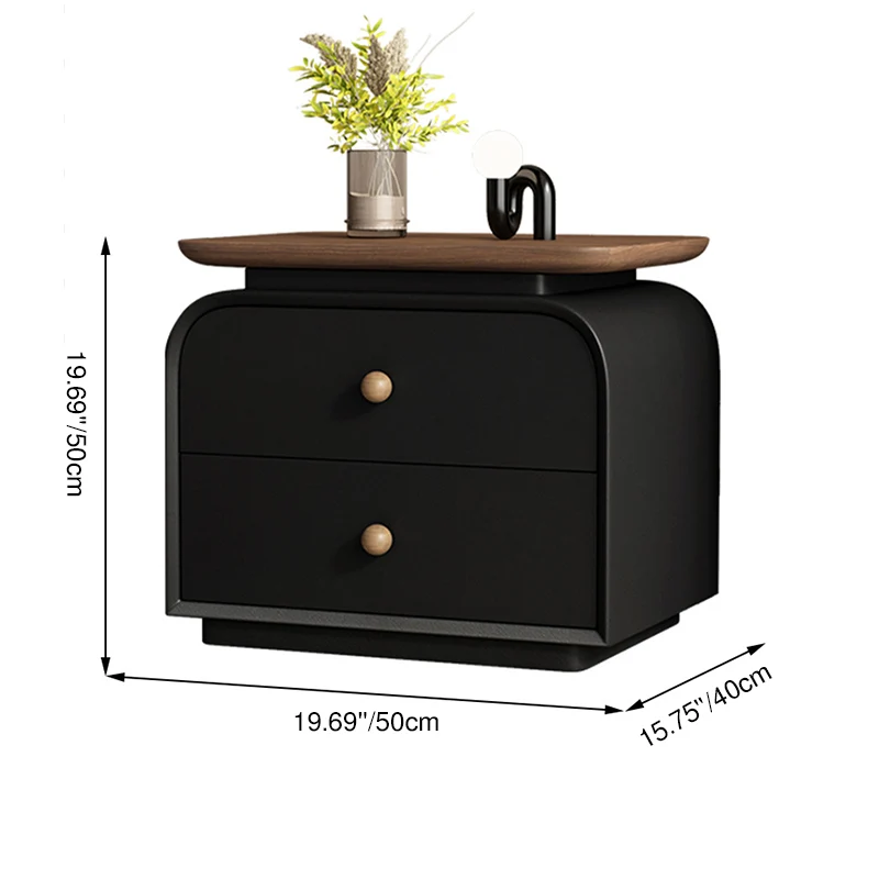 Contemporary Nordic Solid Wood & Plywood Board Faux Leather Rectangular Nightstand With 2 Drawers For Bedroom