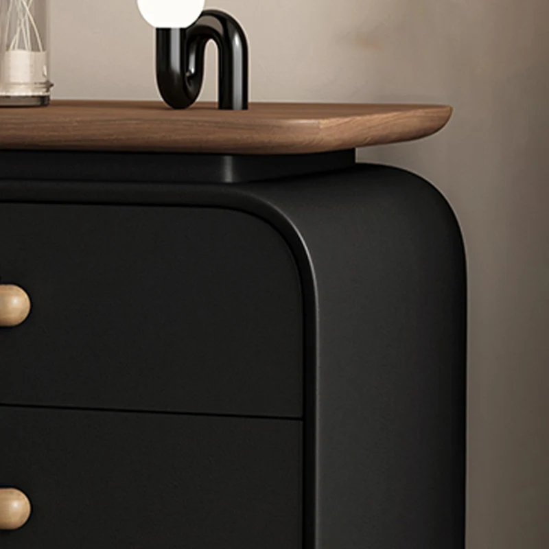 Contemporary Nordic Solid Wood & Plywood Board Faux Leather Rectangular Nightstand With 2 Drawers For Bedroom