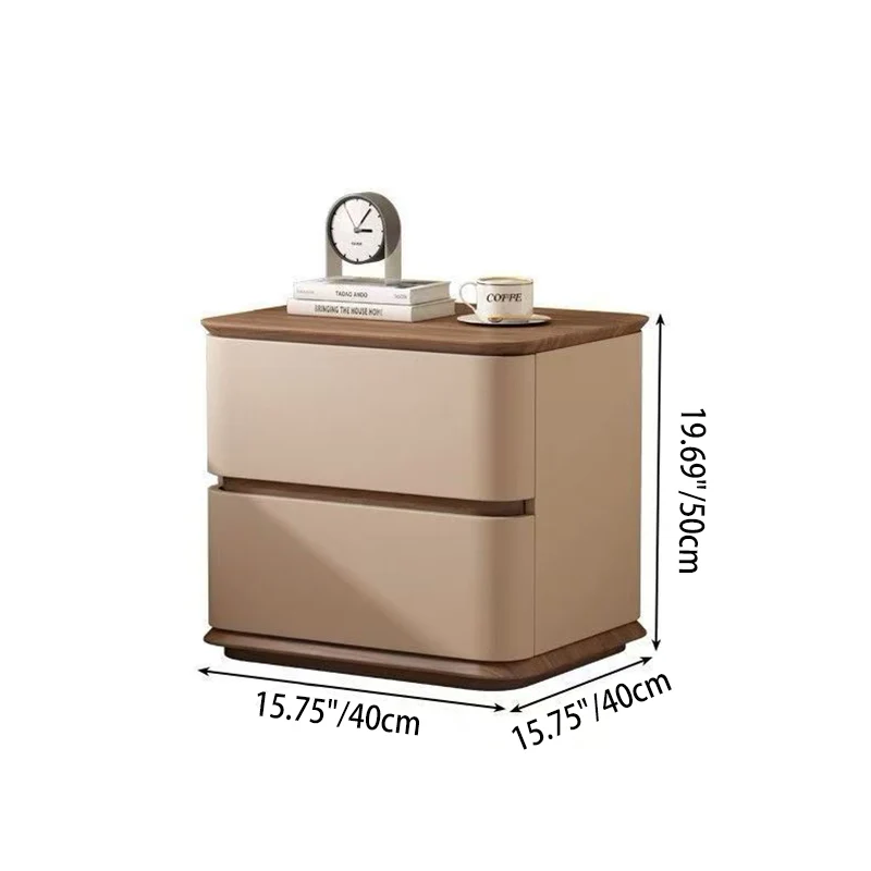 Contemporary Nordic Pine Wood Plywood Faux Leather Rectangular Nightstand With 2 Drawers For Bedroom