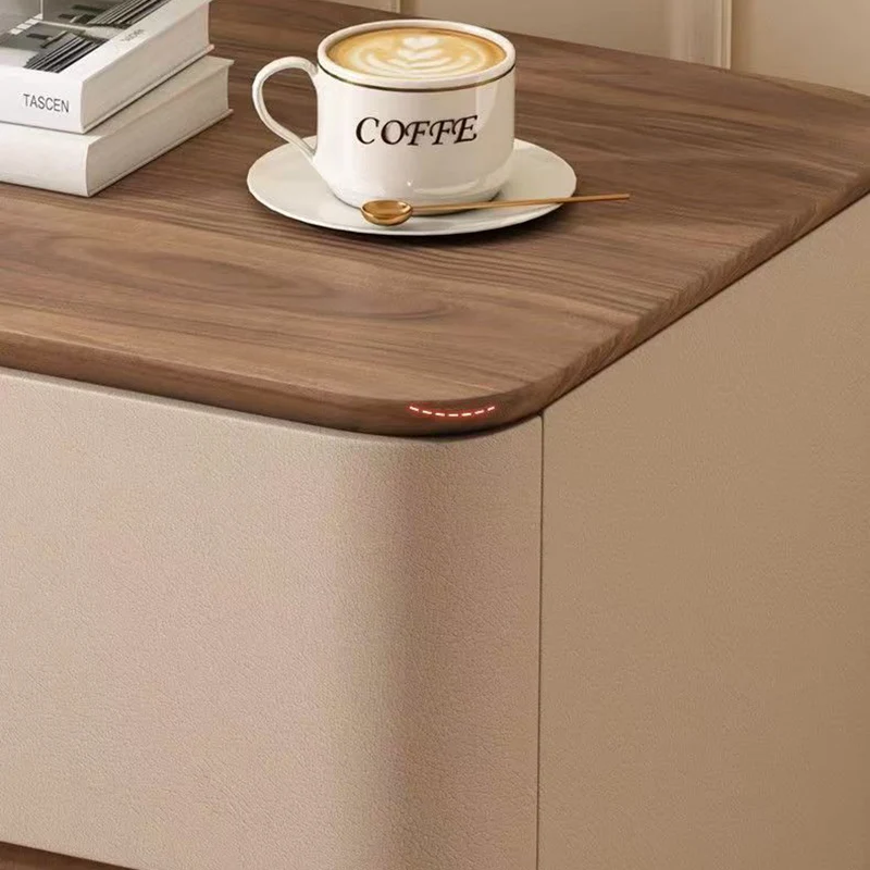 Contemporary Nordic Pine Wood Plywood Faux Leather Rectangular Nightstand With 2 Drawers For Bedroom