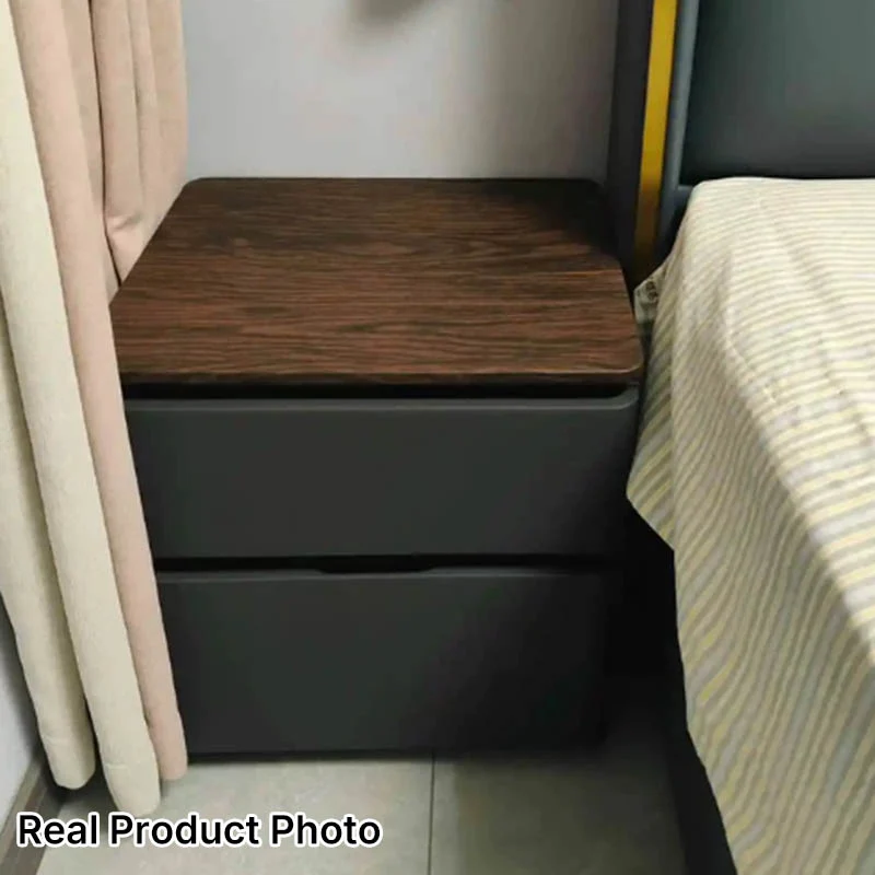 Contemporary Nordic Pine Wood Plywood Faux Leather Rectangular Nightstand With 2 Drawers For Bedroom