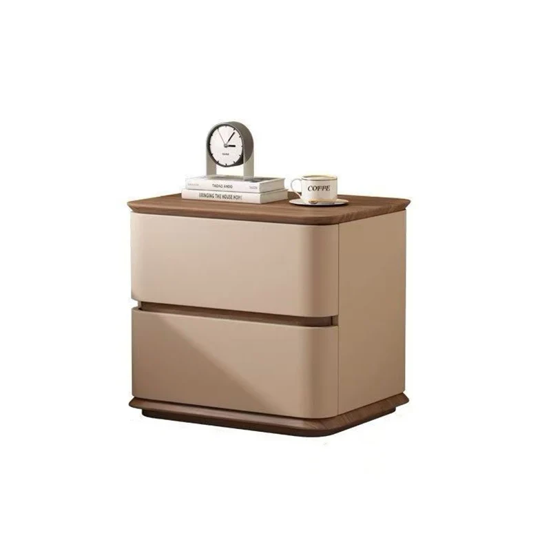 Contemporary Nordic Pine Wood Plywood Faux Leather Rectangular Nightstand With 2 Drawers For Bedroom