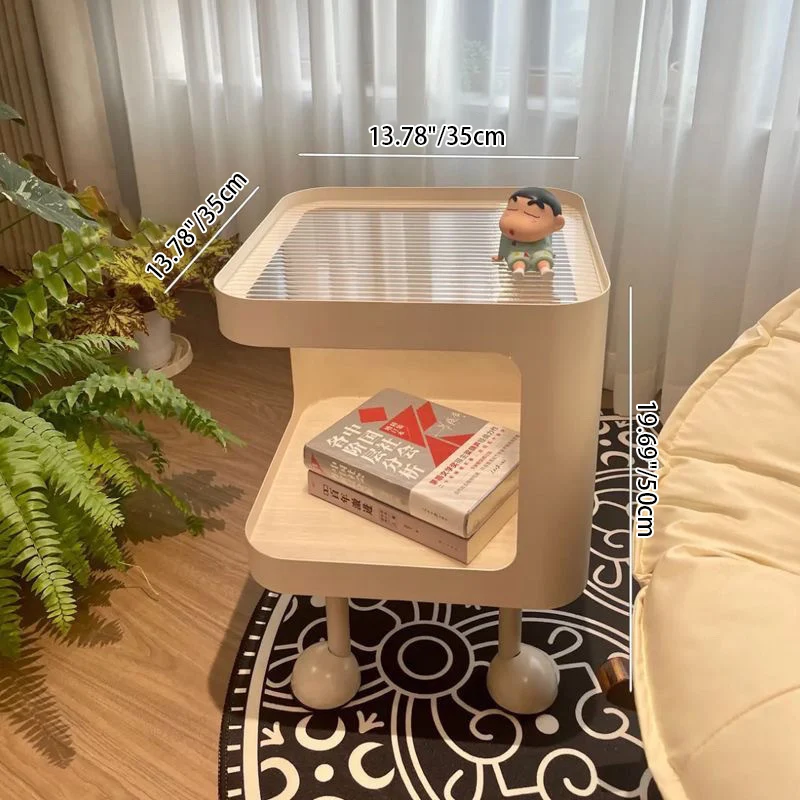 Contemporary Scandinavian Glass Square Nightstand Carbon Steel Frame 2-Tier Side Table For Living Room & Bedroom