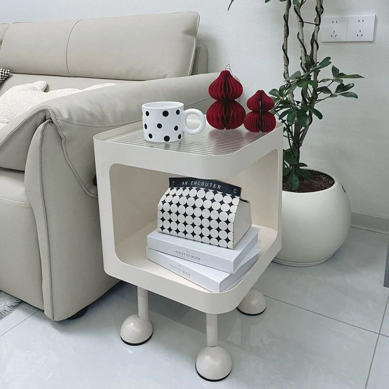 Contemporary Scandinavian Glass Square Nightstand Carbon Steel Frame 2-Tier Side Table For Living Room & Bedroom
