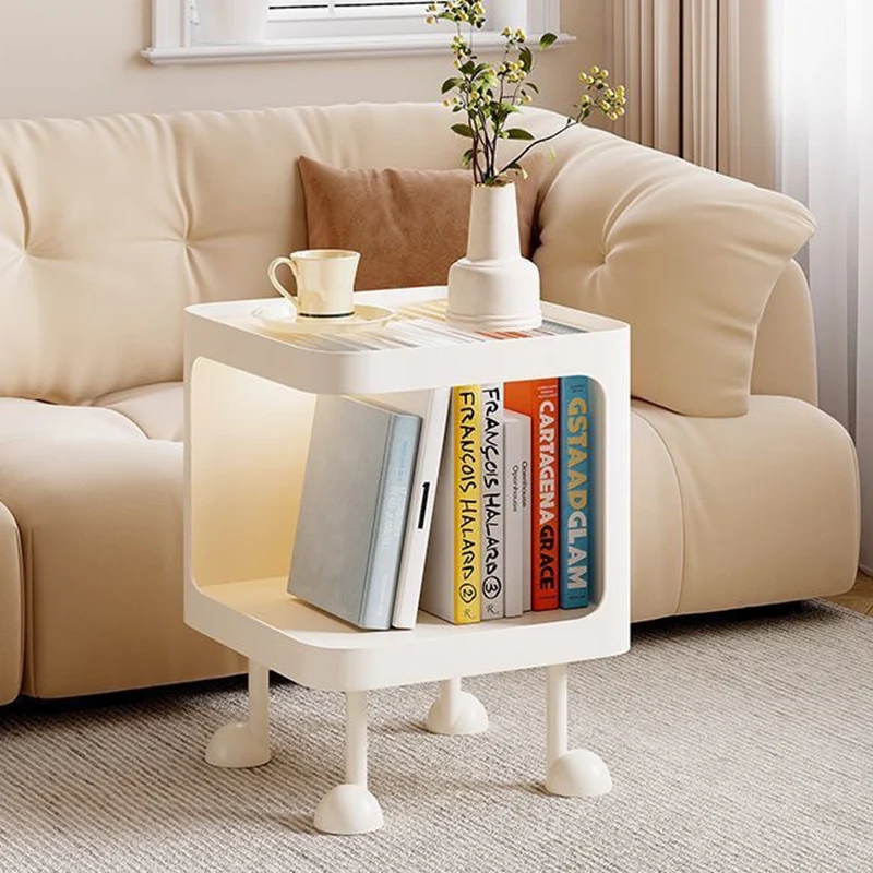 Contemporary Scandinavian Glass Square Nightstand Carbon Steel Frame 2-Tier Side Table For Living Room & Bedroom