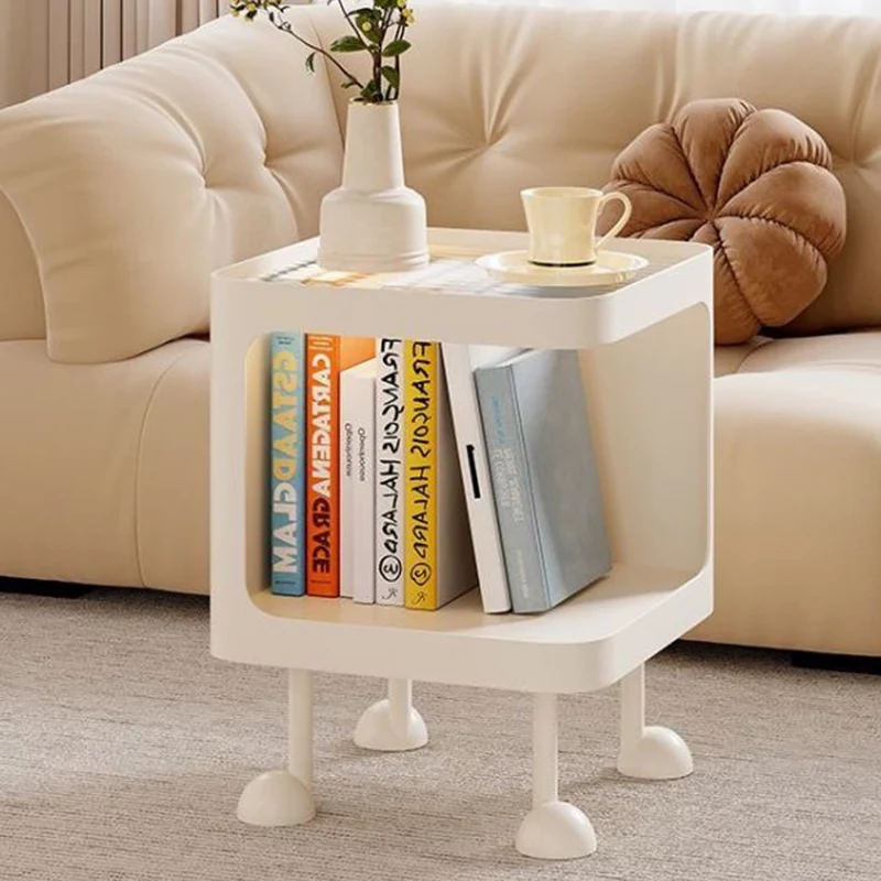 Contemporary Scandinavian Glass Square Nightstand Carbon Steel Frame 2-Tier Side Table For Living Room & Bedroom