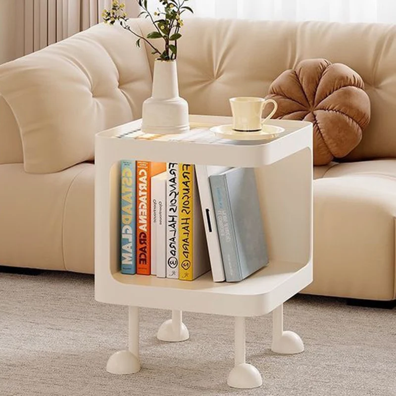 Contemporary Scandinavian Glass Square Nightstand Carbon Steel Frame 2-Tier Side Table For Living Room & Bedroom