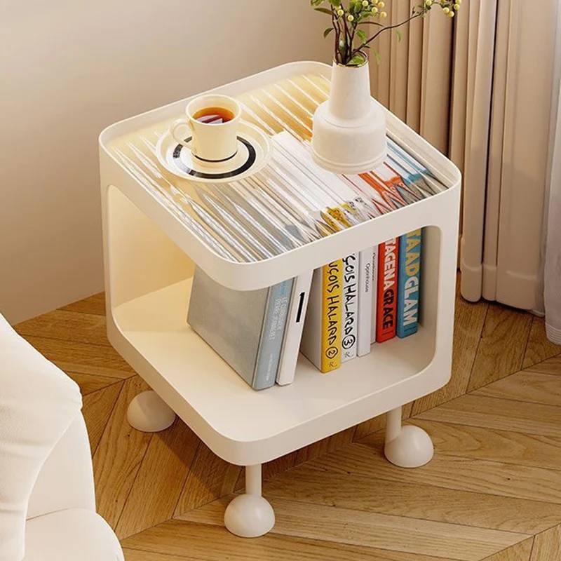 Contemporary Scandinavian Glass Square Nightstand Carbon Steel Frame 2-Tier Side Table For Living Room & Bedroom