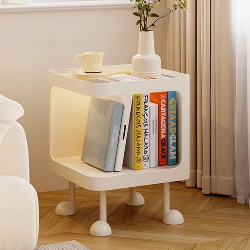 Contemporary Scandinavian Glass Square Nightstand Carbon Steel Frame 2-Tier Side Table For Living Room & Bedroom