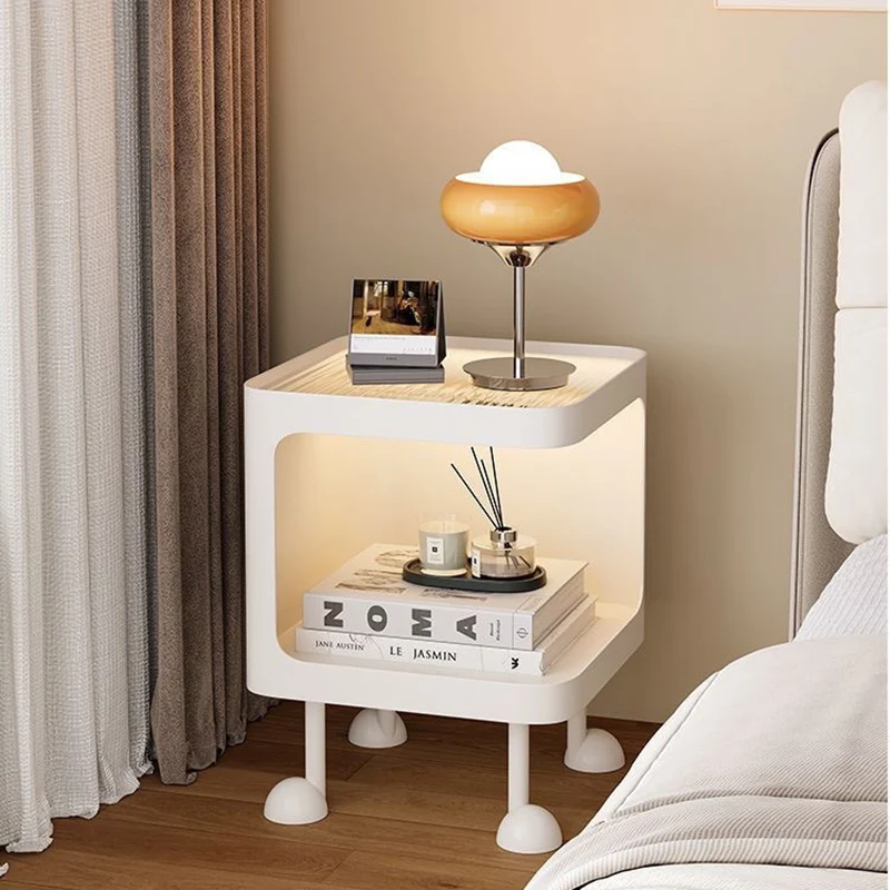 Contemporary Scandinavian Glass Square Nightstand Carbon Steel Frame 2-Tier Side Table For Living Room & Bedroom