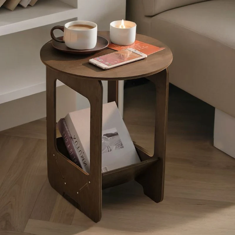Modern Minimalist Wood Plastic Composite Board Round 2-Tier Side Table For Living Room & Bedroom