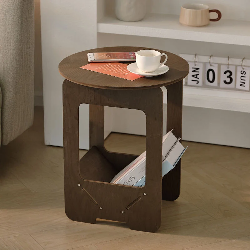 Modern Minimalist Wood Plastic Composite Board Round 2-Tier Side Table For Living Room & Bedroom