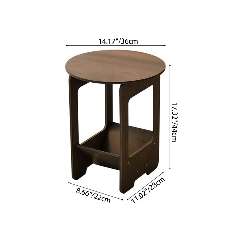 Modern Minimalist Wood Plastic Composite Board Round 2-Tier Side Table For Living Room & Bedroom