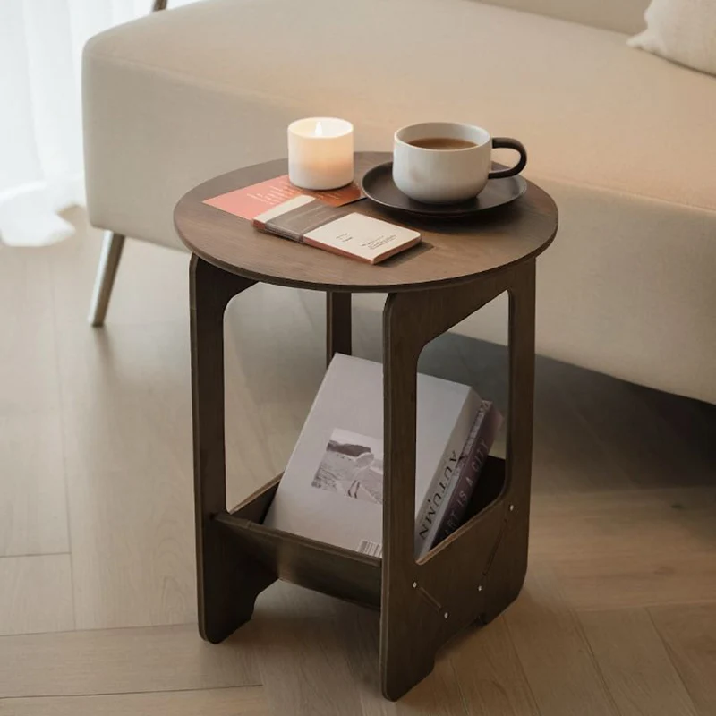 Modern Minimalist Wood Plastic Composite Board Round 2-Tier Side Table For Living Room & Bedroom