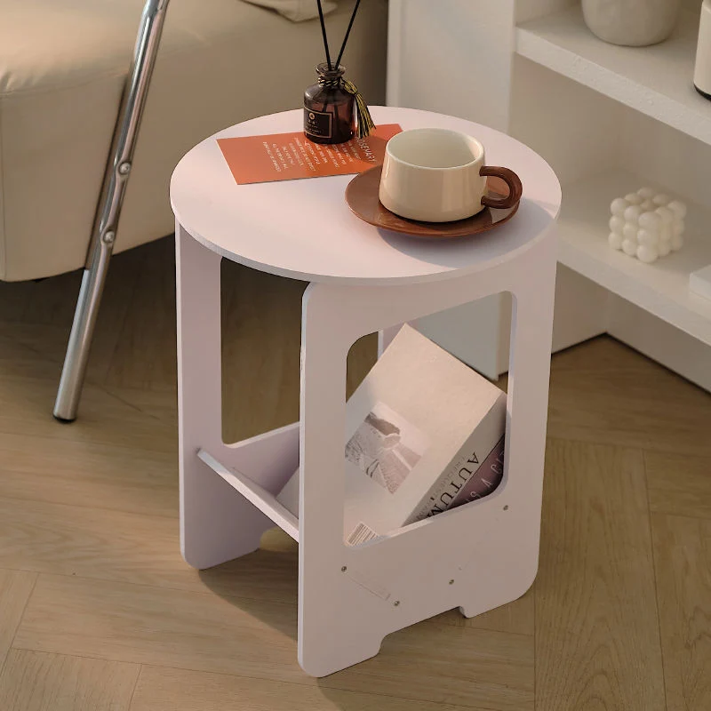 Modern Minimalist Wood Plastic Composite Board Round 2-Tier Side Table For Living Room & Bedroom
