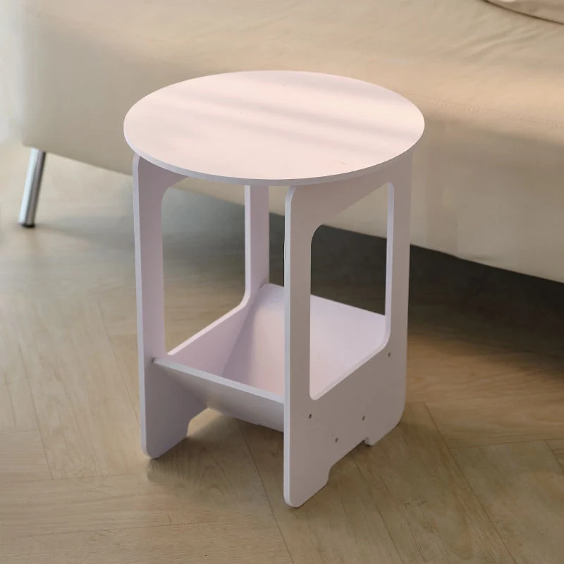 Modern Minimalist Wood Plastic Composite Board Round 2-Tier Side Table For Living Room & Bedroom