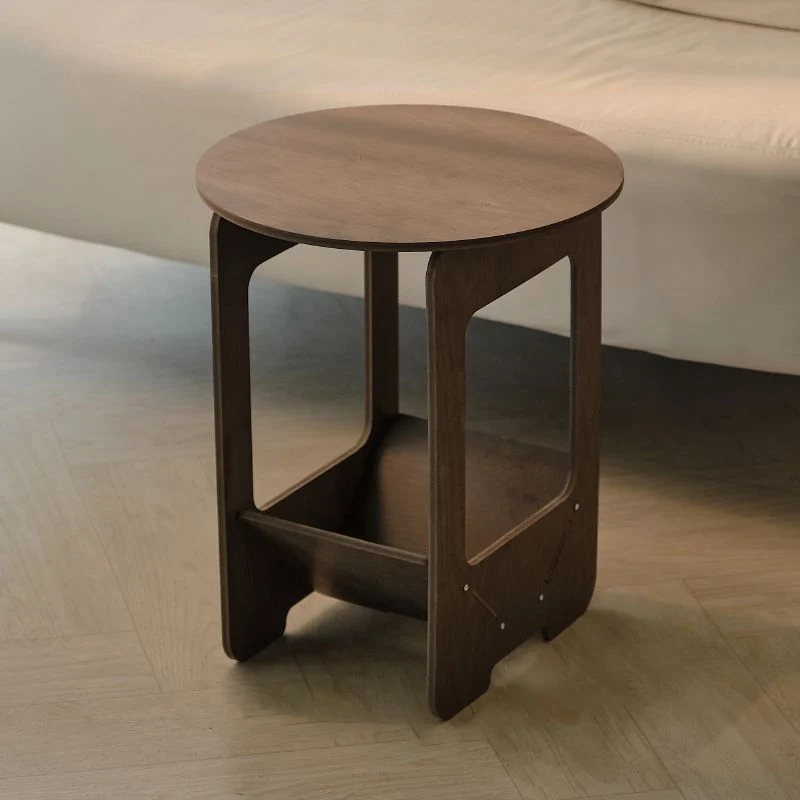 Modern Minimalist Wood Plastic Composite Board Round 2-Tier Side Table For Living Room & Bedroom