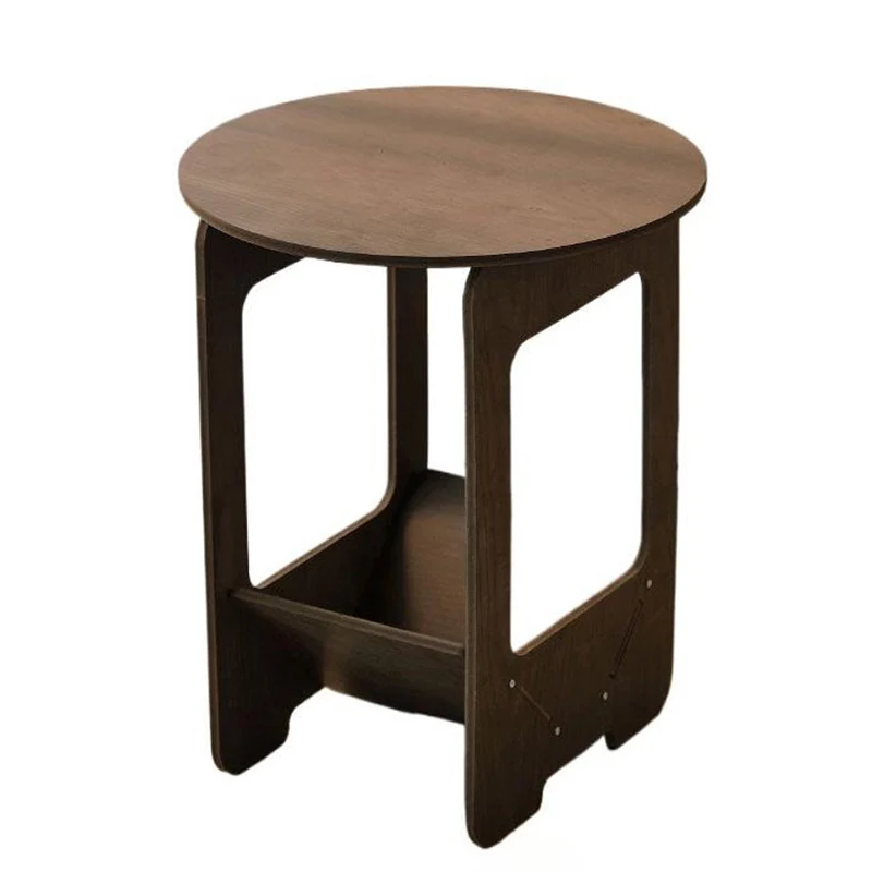 Modern Minimalist Wood Plastic Composite Board Round 2-Tier Side Table For Living Room & Bedroom