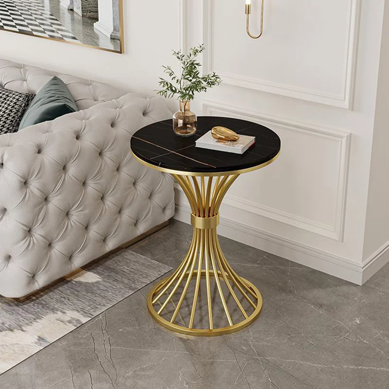 Modern Minimalist Sintered Stone Round Side Table Carbon Steel Base 1-Tier For Living Room & Bedroom