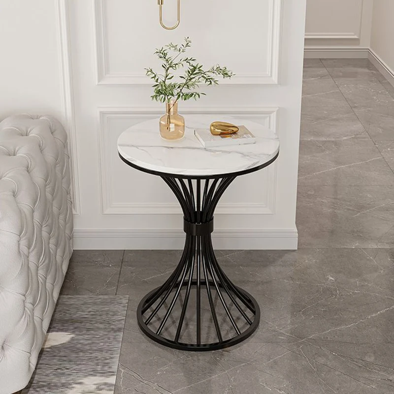 Modern Minimalist Sintered Stone Round Side Table Carbon Steel Base 1-Tier For Living Room & Bedroom