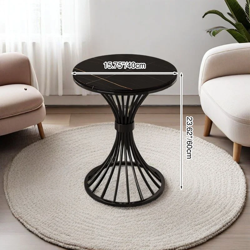 Modern Minimalist Sintered Stone Round Side Table Carbon Steel Base 1-Tier For Living Room & Bedroom