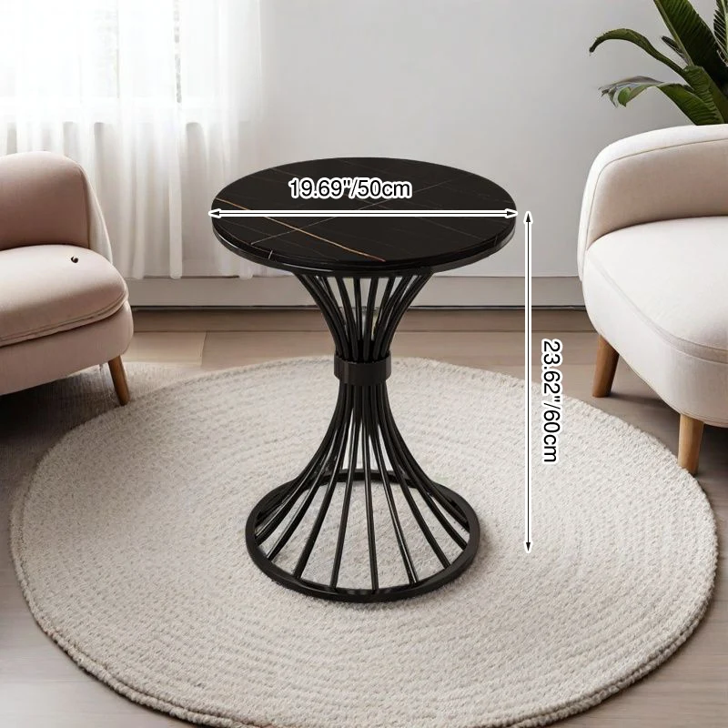 Modern Minimalist Sintered Stone Round Side Table Carbon Steel Base 1-Tier For Living Room & Bedroom