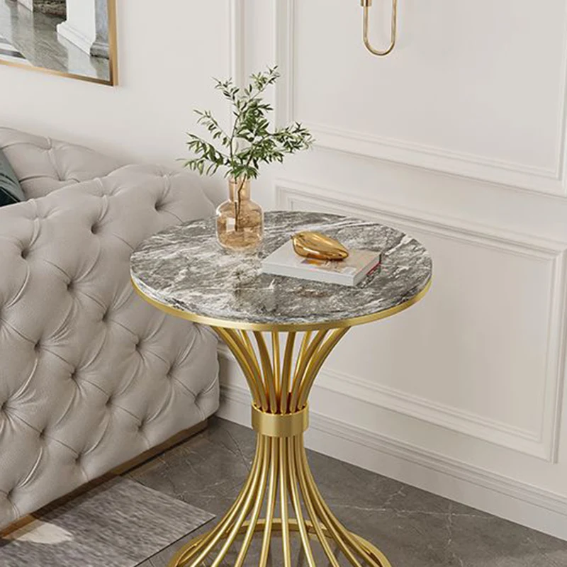 Modern Minimalist Sintered Stone Round Side Table Carbon Steel Base 1-Tier For Living Room & Bedroom