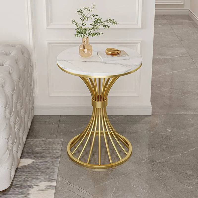 Modern Minimalist Sintered Stone Round Side Table Carbon Steel Base 1-Tier For Living Room & Bedroom